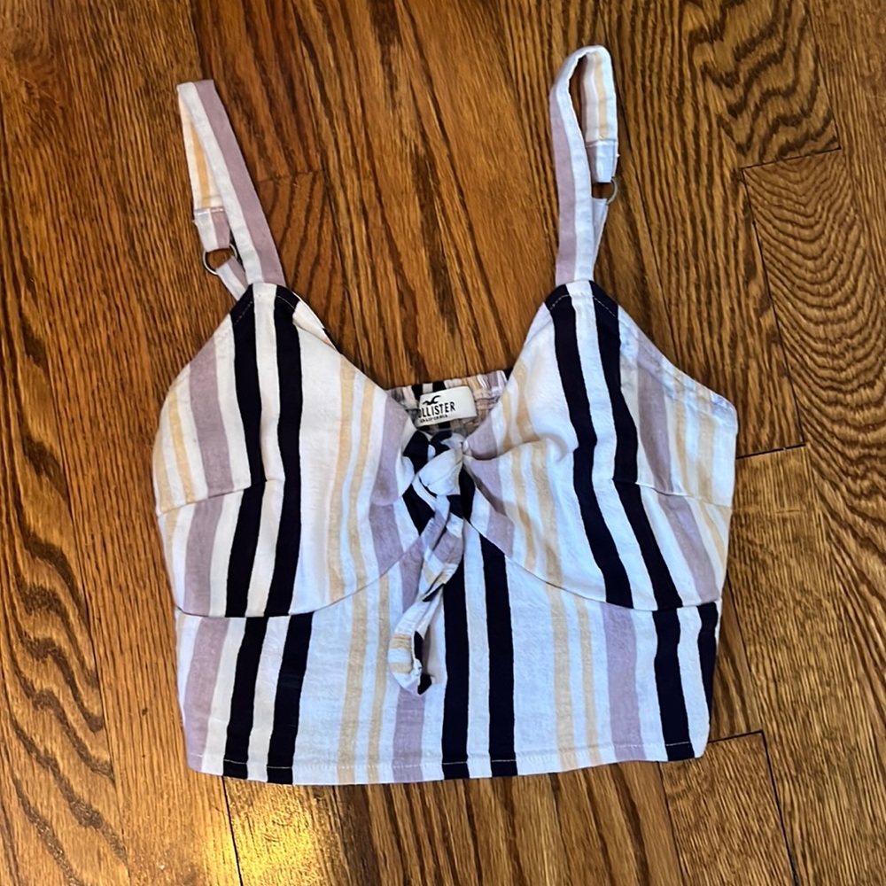 stripe crop tank top w front tie